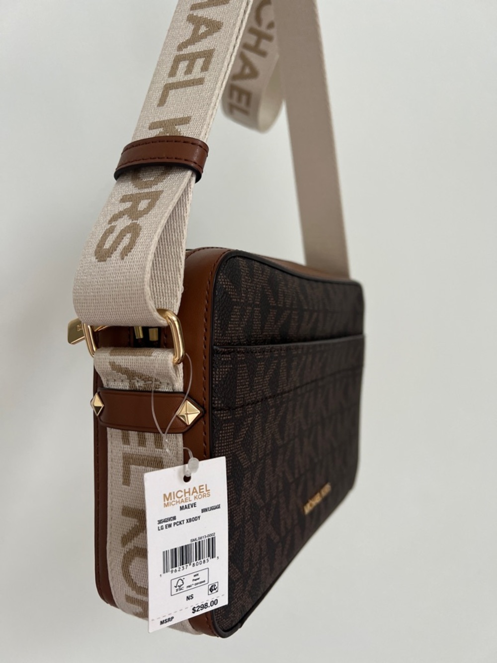 Michael Kors Brown Logo Canvas Crossbody Bag with Branded Cream Strap - Picture 17 of 17